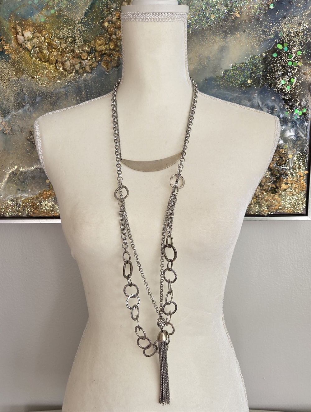 Chico's Long  3 Layered Silver Tone Women Jewelry